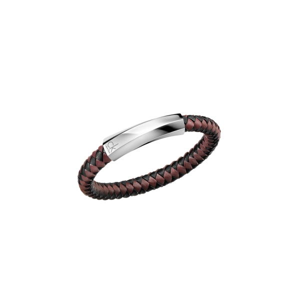 Calvin Klein Stainless Steel Black & Merlot Leather Bracelet