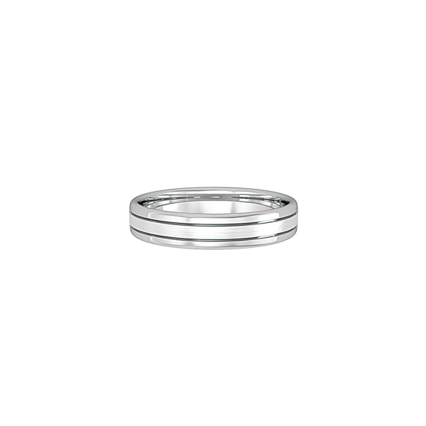 Flat Court Wedding Band Striped With Polished Centre and Satin Edges 4