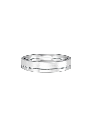 Flat Court Wedding Band With a Millgrain Channel Satin and Polished Finish 4