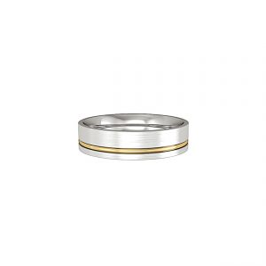 Flat Court Wedding Band White Gold with Satin finish and a polished offset solid yellow gold insert 4
