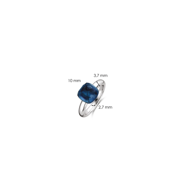 Ti Sento Milano Silver Ring With Dark Blue Faceted Cushion Cut Stone