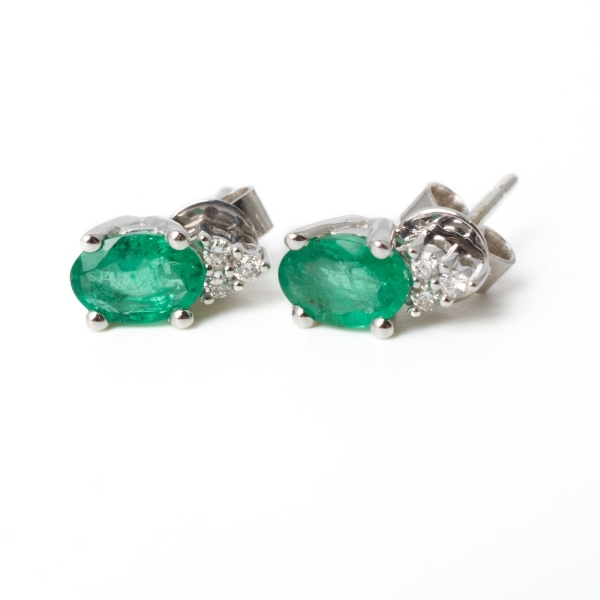 18ct White Gold Emerald & Diamond Earrings