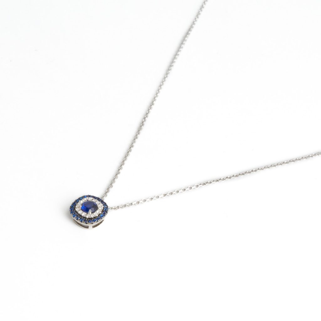 18ct White Gold Sapphire & Diamond Cluster Pendant