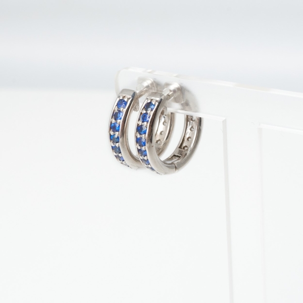 18ct White Gold Sapphire & Diamond Hoop Earrings - Image 2