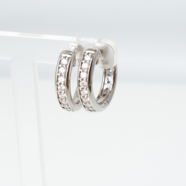 18ct White Gold Sapphire & Diamond Hoop Earrings - Image 3