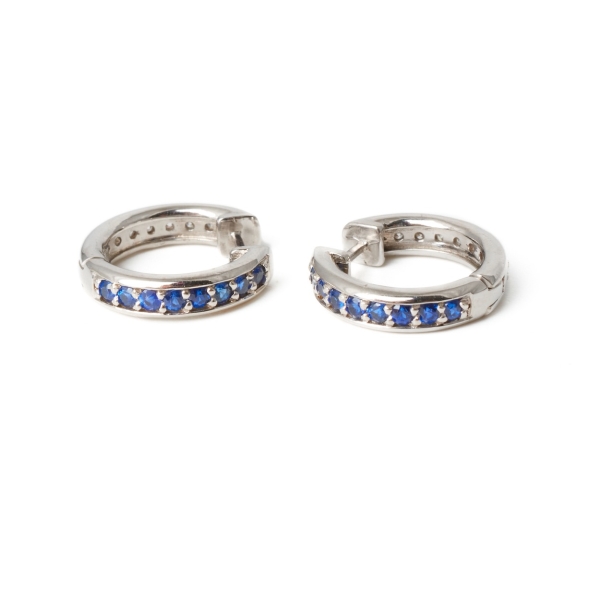 18ct White Gold Sapphire & Diamond Hoop Earrings - Image 4