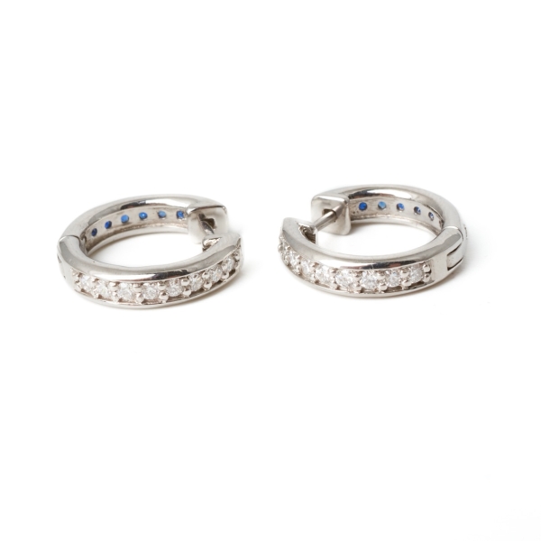 18ct White Gold Sapphire & Diamond Hoop Earrings - Image 5