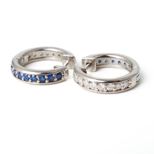 18ct White Gold Sapphire & Diamond Hoop Earrings