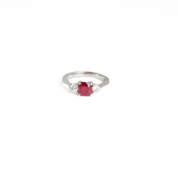 Platinum Ruby & Diamond Three Stone Ring