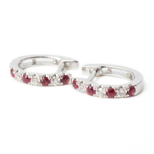 18ct White Gold Ruby & Diamond Hoop Earrings