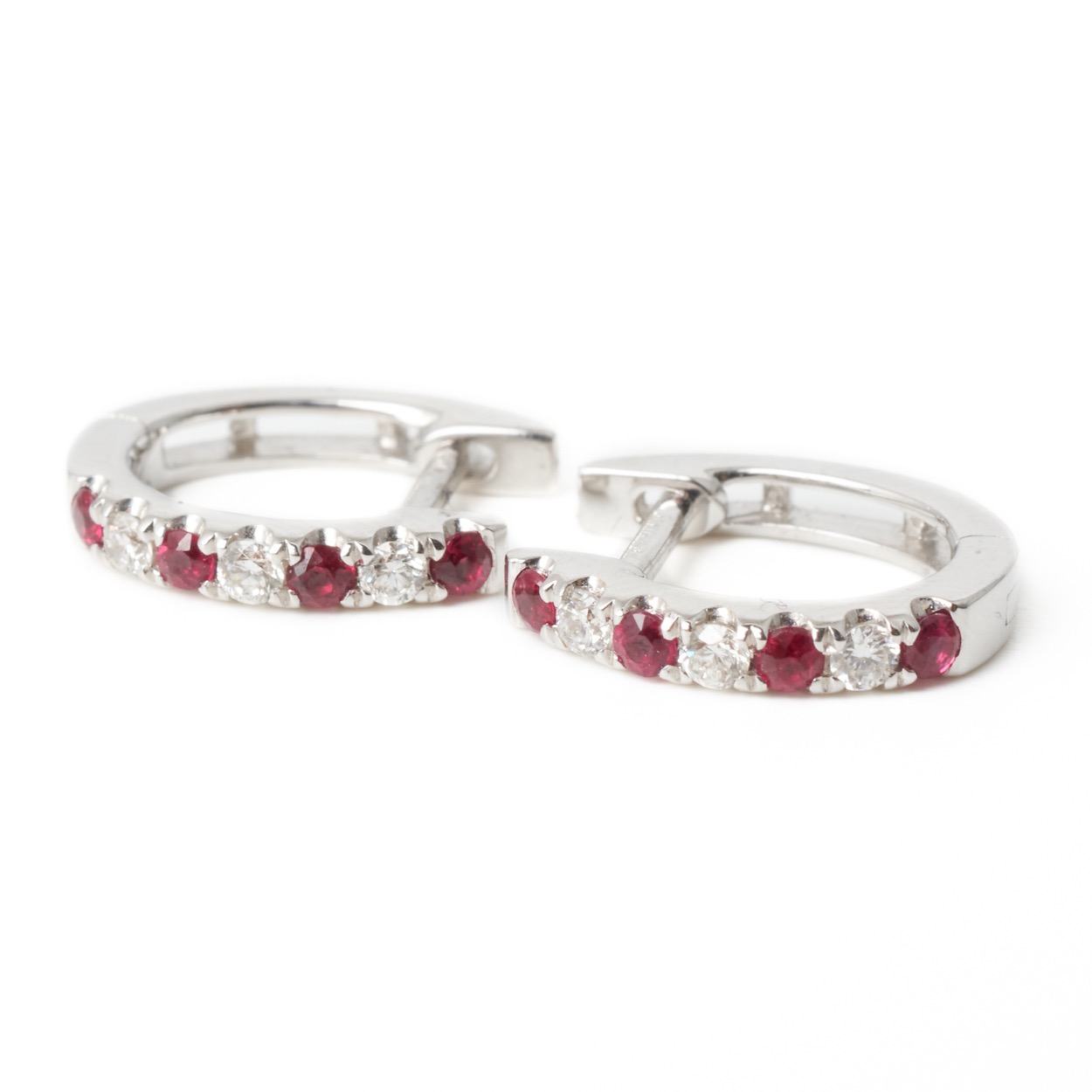 18ct White Gold Ruby & Diamond Hoop Earrings - FJ Zelley