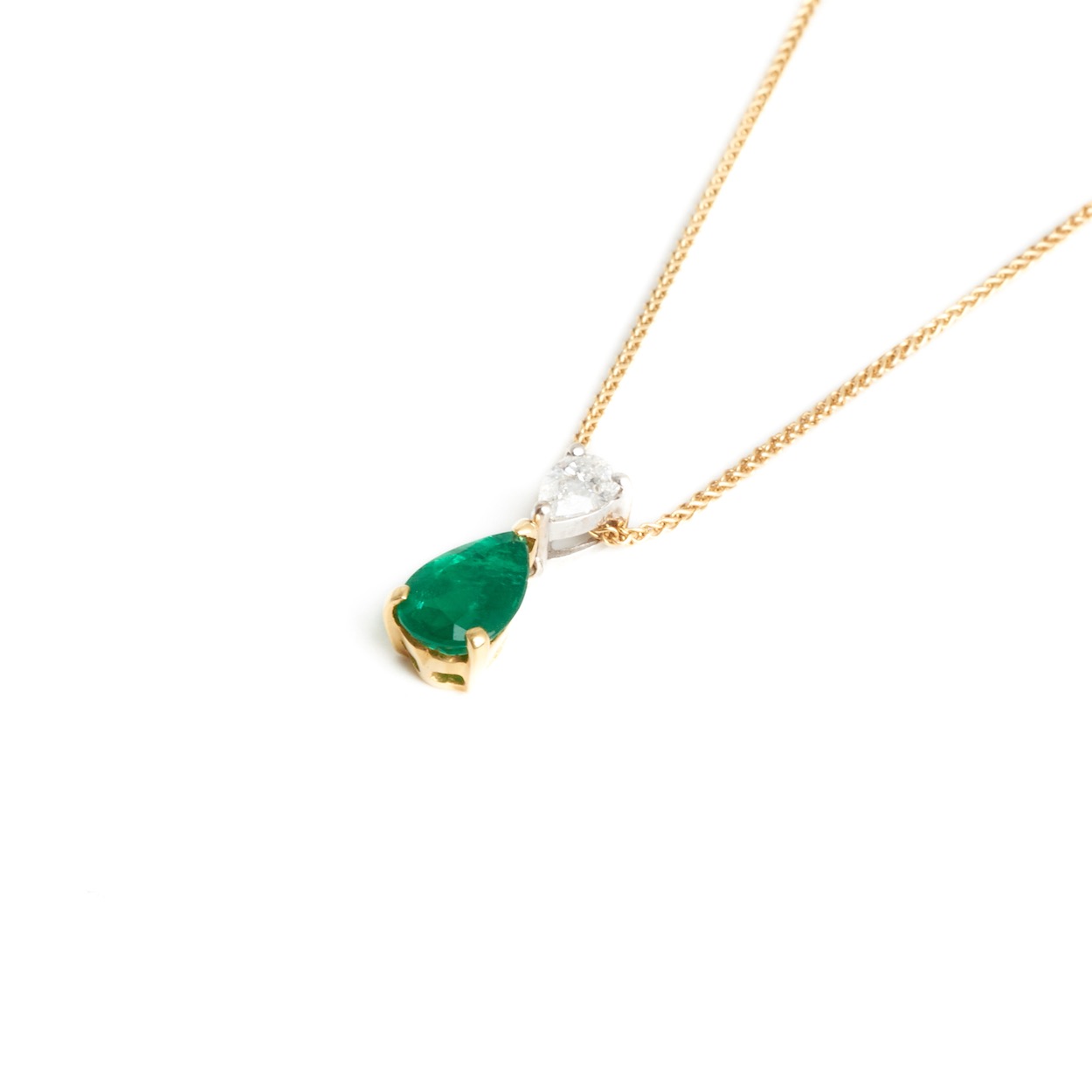 18ct Yellow Gold Emerald & Diamond Pendant - FJ Zelley