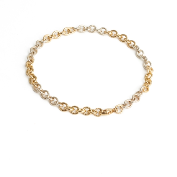 9ct Yellow White Gold Mixed Link Bracelet