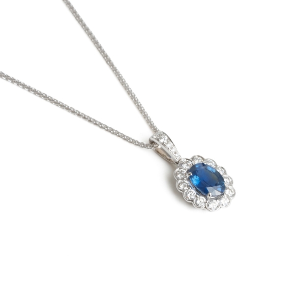 18ct White Gold Sapphire & Diamond Pendant