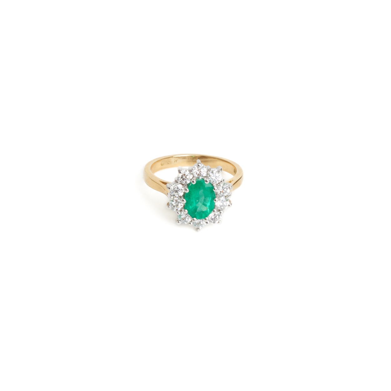 18ct Yellow Gold Emerald & Diamond Cluster ring - FJ Zelley