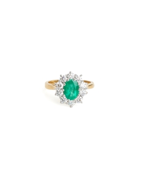 18ct Yellow Gold Emerald & Diamond Cluster ring