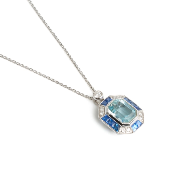 18ct White Gold Aquamarine & Sapphire Pendant