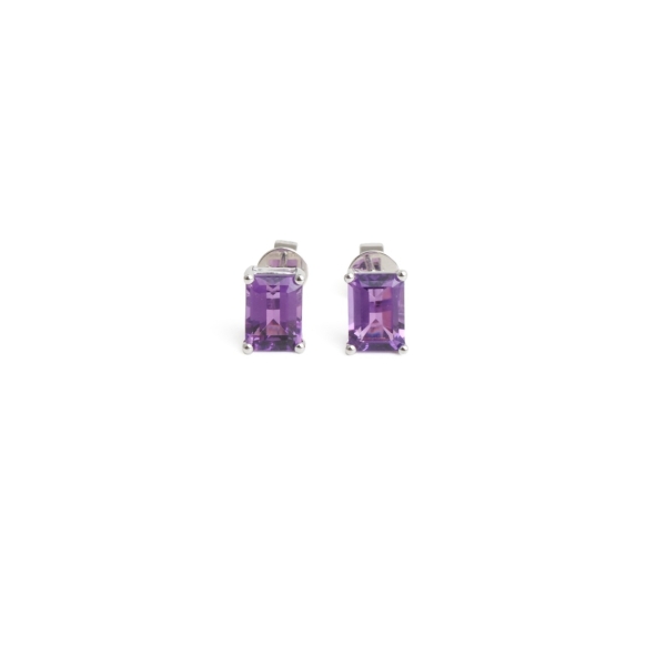 18ct wg Amethyst emer cut stud earringsamethyst 2.17ct