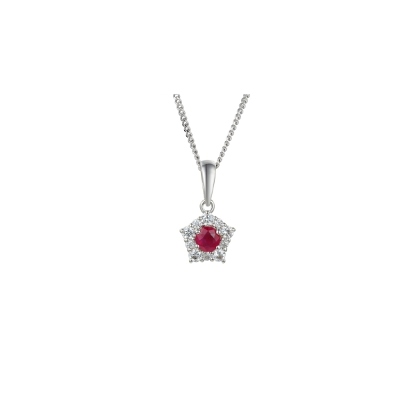 9ct White Gold Ruby & Diamond Pendant