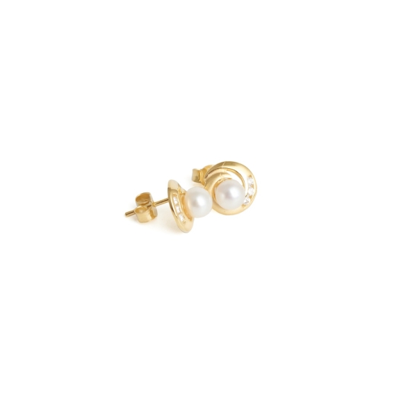 9ct Yellow Gold Pearl & Diamond Earrings - Image 2