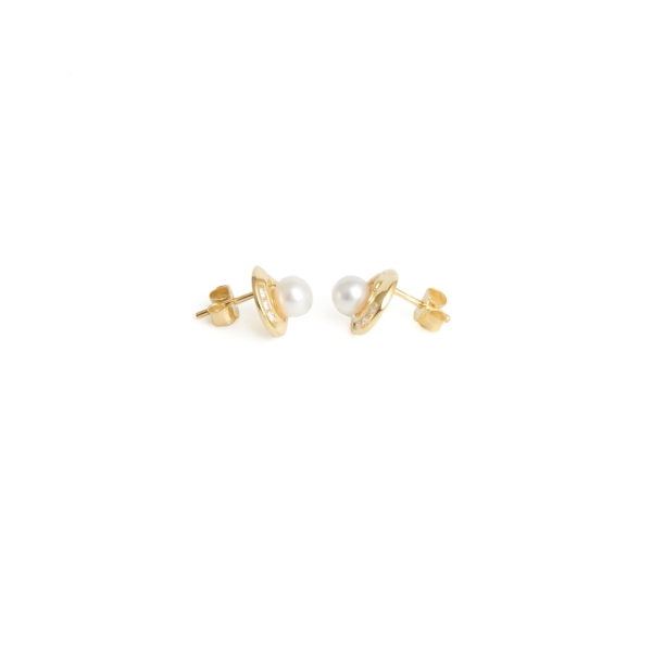 9ct Yellow Gold Pearl & Diamond Earrings - Image 3