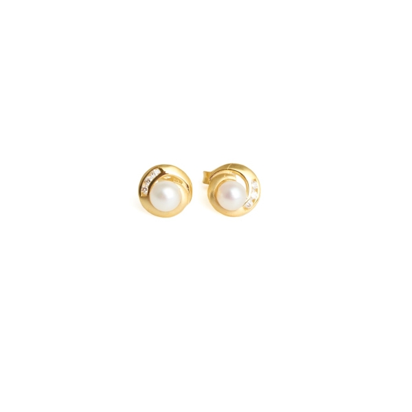 9ct Yellow Gold Pearl & Diamond Earrings