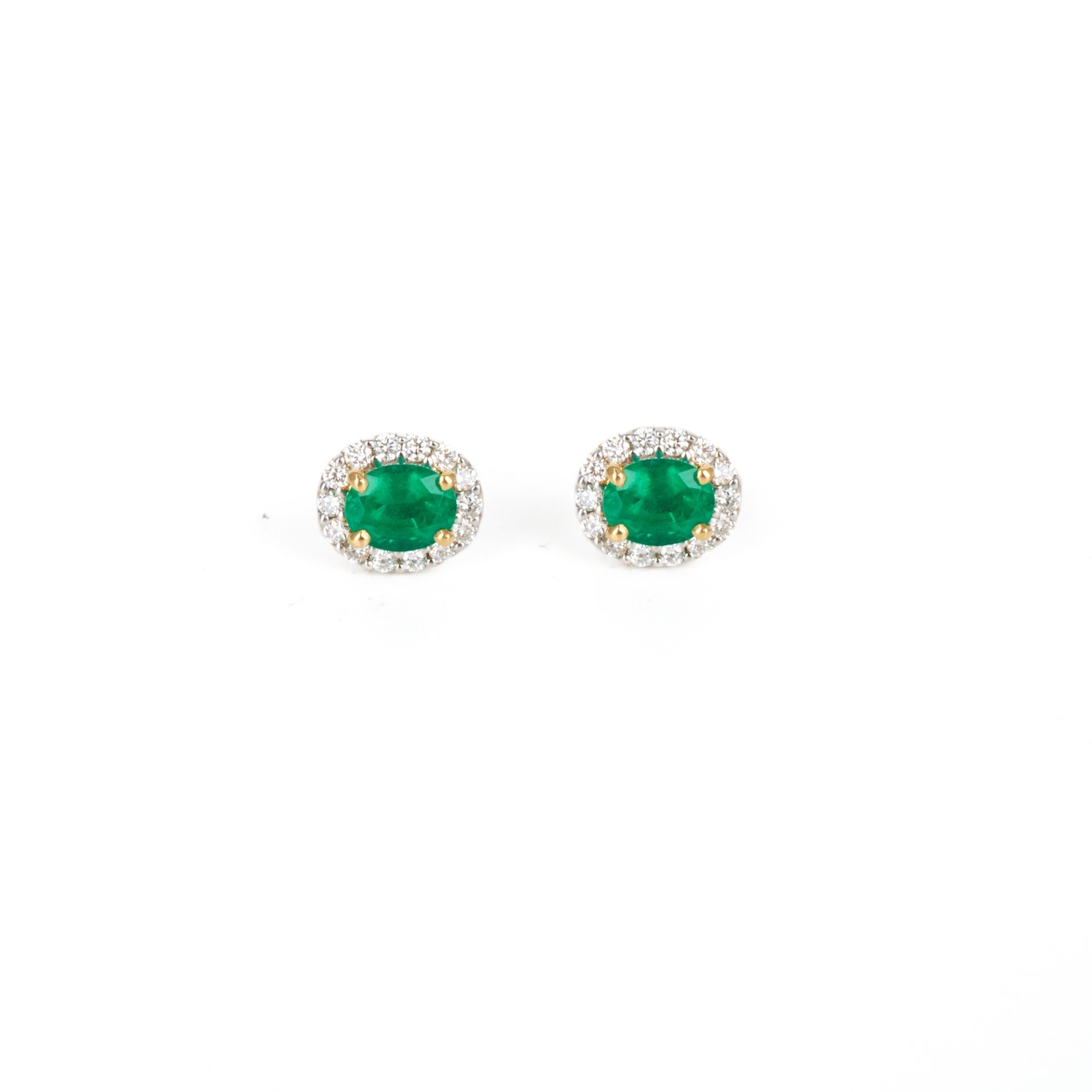 18ct White Gold Oval Emerald & Diamond Earrings - FJ Zelley