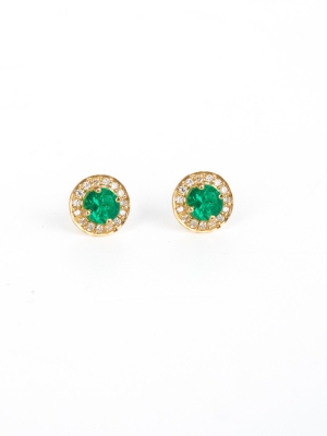 18ct Yellow Gold Emerald and Diamond Earrings