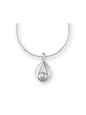 Nicole Barr - Sterling Silver White Ribbon Necklace with Freshwater Pearls