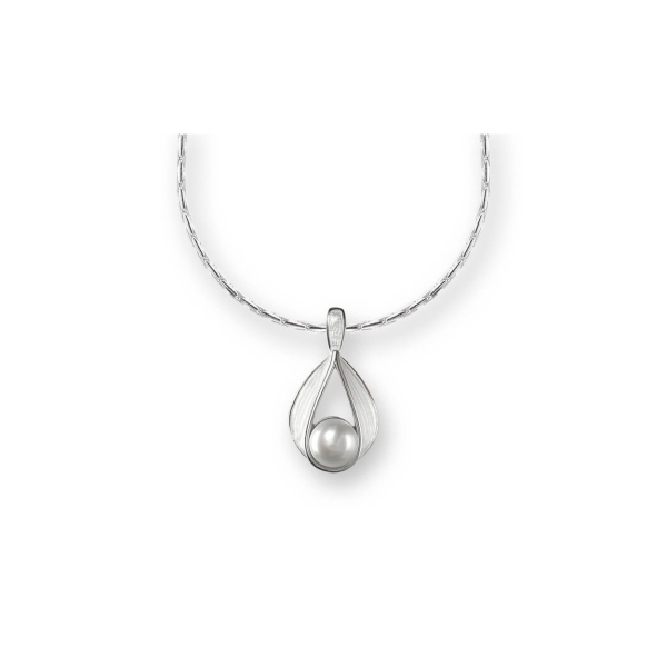Nicole Barr - Sterling Silver White Ribbon Necklace with Freshwater Pearls