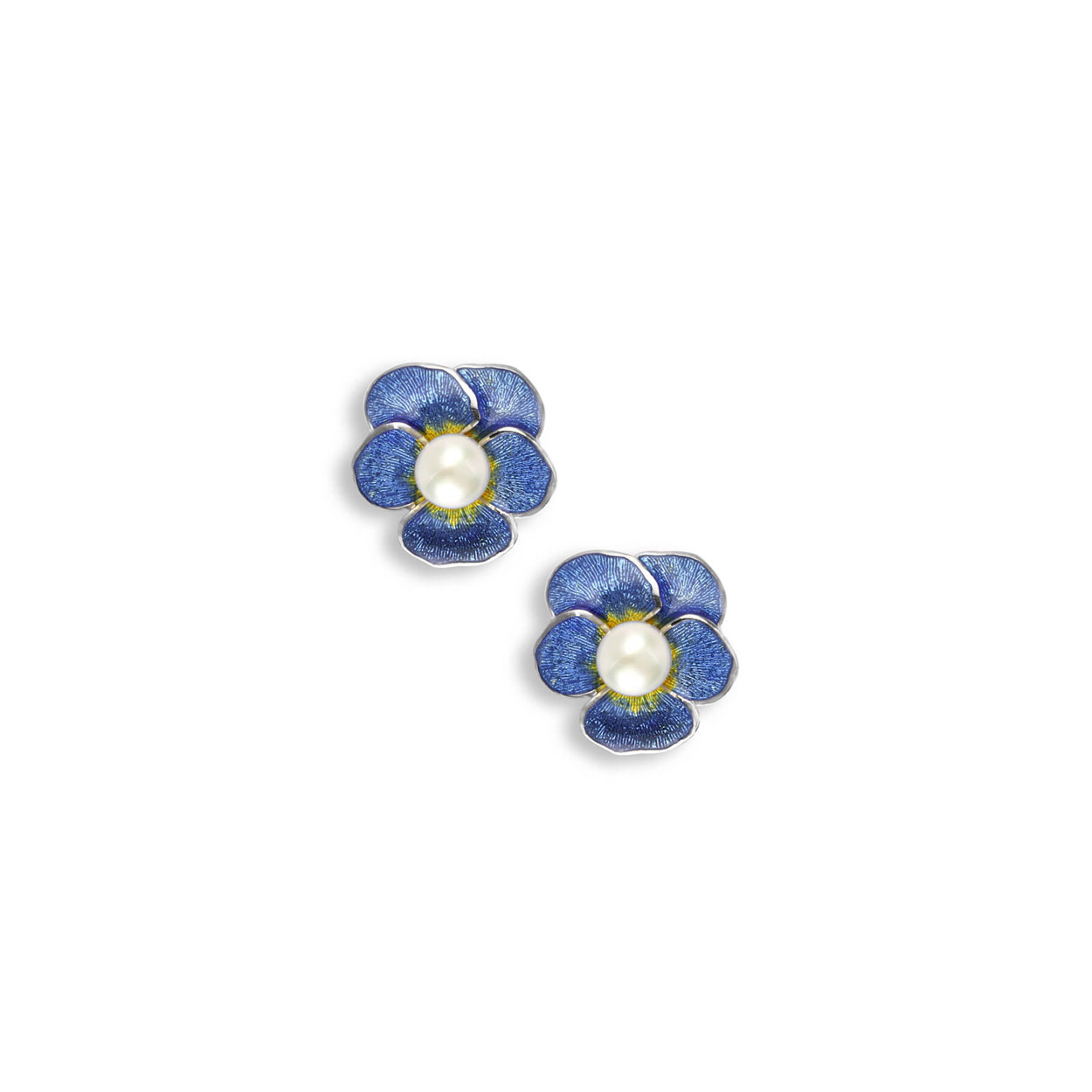 Nicole Barr - Sterling Silver Blue Pansy Stud Earrings with Freshwater ...