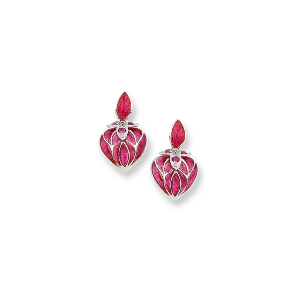 Nicole Barr - Sterling Silver Red Ruby Heart Stud Earrings