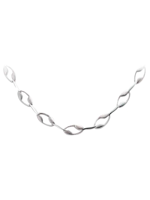 Silver Satin & Polished Oval Link Necklace