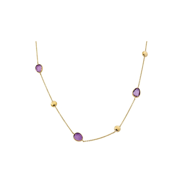 9ct Yellow Gold Amethyest Bead Station Necklace