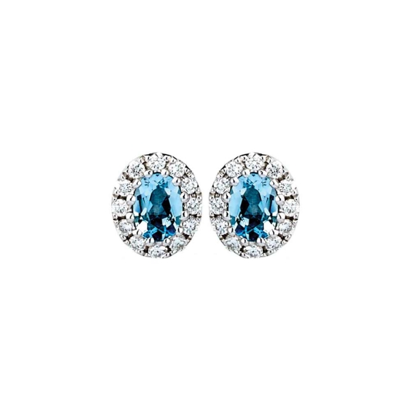 18ct White Gold Oval Aquamarine & Diamond Cluster Earrings