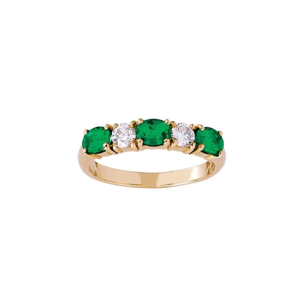 18ct Yellow Gold Emerald & Diamond Five Stone Ring