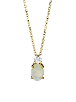 18ct Yellow Gold Oval Opal & Diamond Pendant