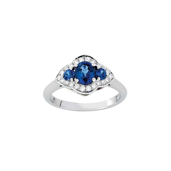 Platinum Oval Sapphire & Diamond Three Stone Cluster Ring