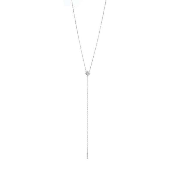 18ct White Gold Pave Diamond Set Lariat Drop Necklace