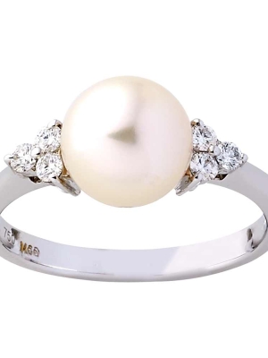 18ct White Gold Akoya Pearl and Diamond Dress Ring