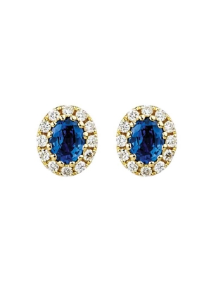 18ct Yellow Gold Oval Sapphire and Diamond Cluster Earrings