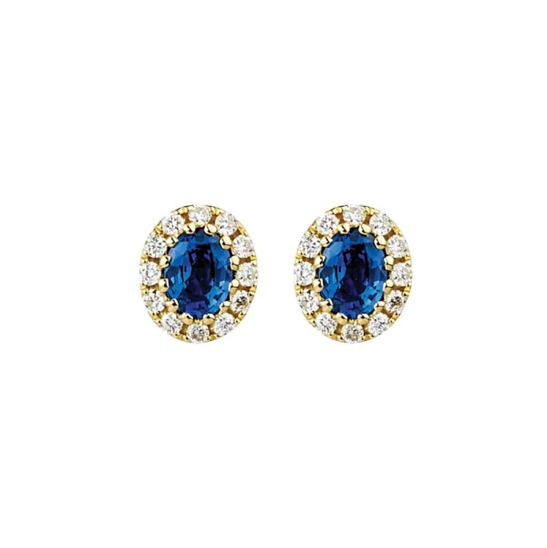 18ct Yellow Gold Oval Sapphire and Diamond Cluster Earrings