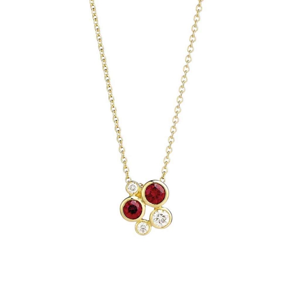 18ct Yellow Gold Ruby & Diamond Bubble Pendant