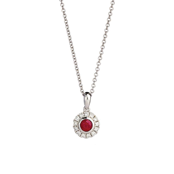 18ct White Gold Ruby and Diamond Cluster Pendant