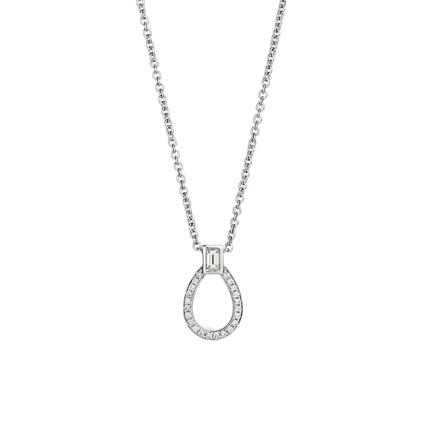 18ct White Gold Diamond Set Open Teardrop Pendant & Chain