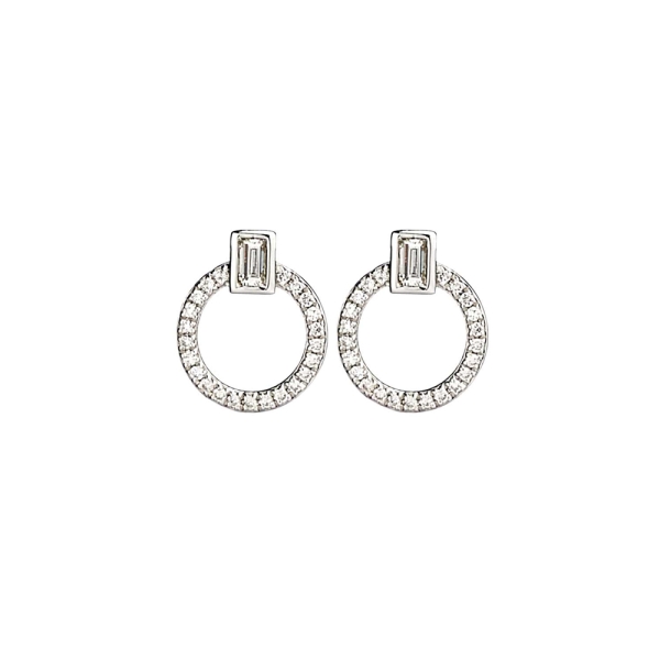 18ct White Gold Diamond Set Open Circle Stud Earrings