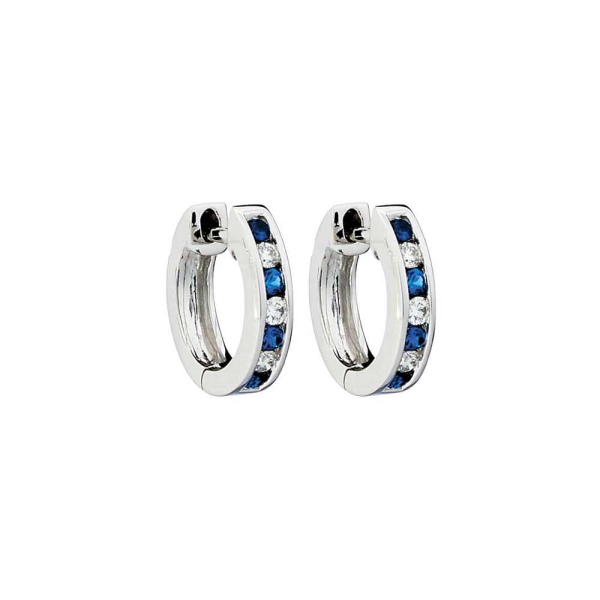 18ct White Gold Sapphire & Diamond Channel Set Hoop Earrings