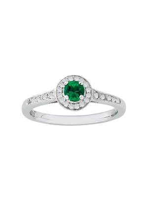 Platinum Round Emerald and Diamond Cluster Ring