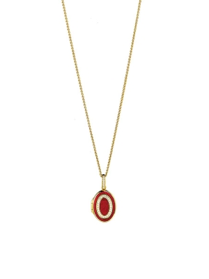 18ct Yellow Gold Red Enamel and Diamond Oval Locket