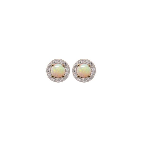 9ct Yellow Gold Opal & Diamond Cluster Earrings